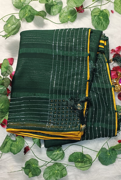 Emerald Sparkle Stripes Saree