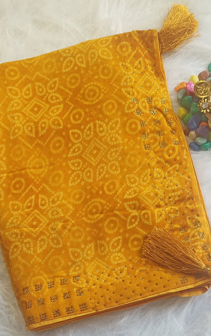 Golden Mustard Bandhani Silk Saree with Zari Detailing